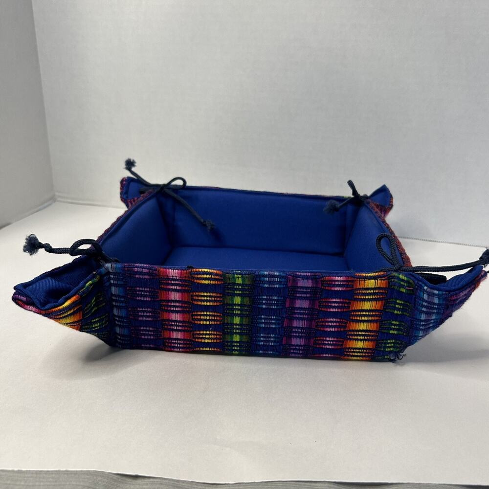 Guatemala Handmade Woven ARTISAN‎ Multicolor Bread Basket With Tie Corners